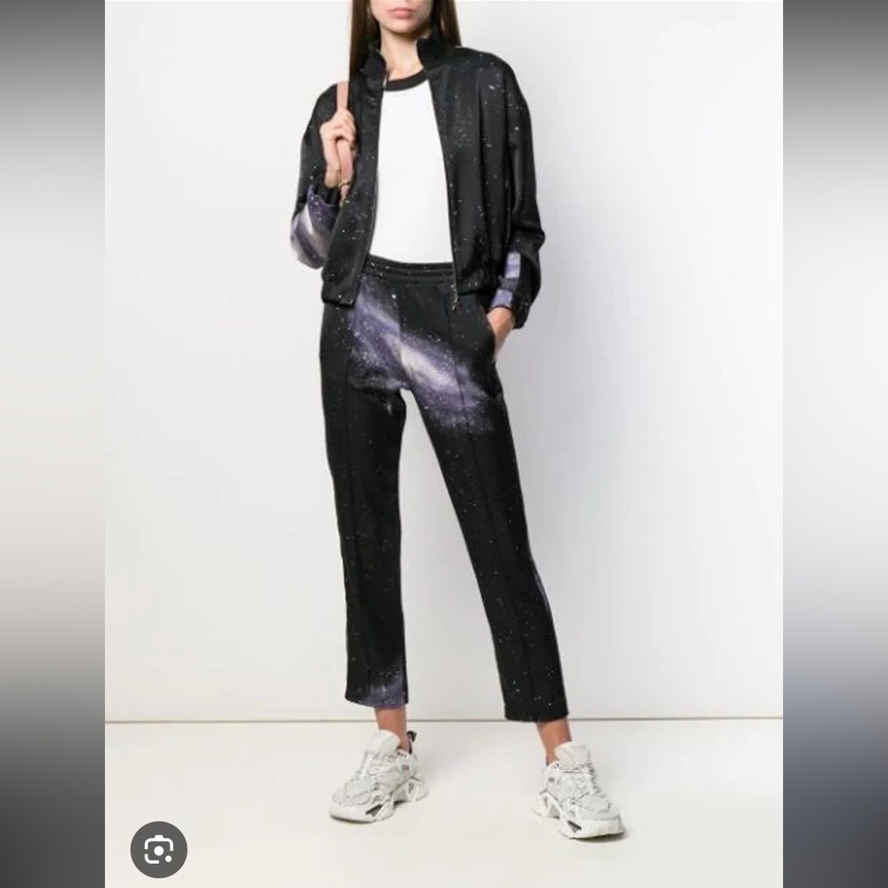 Pinko Galaxy Print Track Bomber Jacket In Black tech retro 80s style alien space